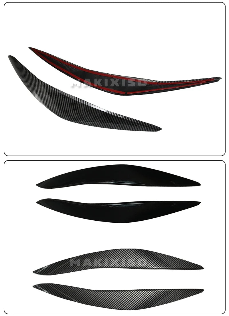 2Pcs Car Front Headlight Eyelids Eyebrow Cover Trim For BMW 5 Series F10 F11 2011 2012 2013 2014 Glossy Black/Carbon Fiber