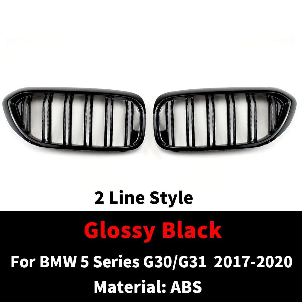 Front Bumper Grill For BMW 5 Series M5 G30 G31 520i 530i 540i ABS 2-Slat Gloss Black Front Kidney Grille