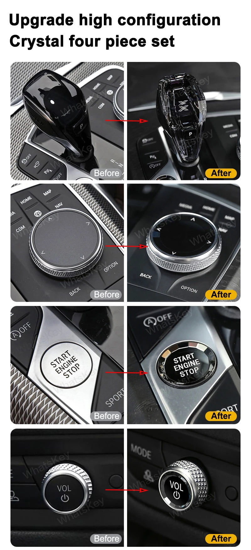 4 Piece Set Crystal Gear Shift Knob Lever For BMW G20 G21 iX3 G08 X3 G01 X6 G06 X7 G07 X5 G05 Automatic Crystal Gear Handle