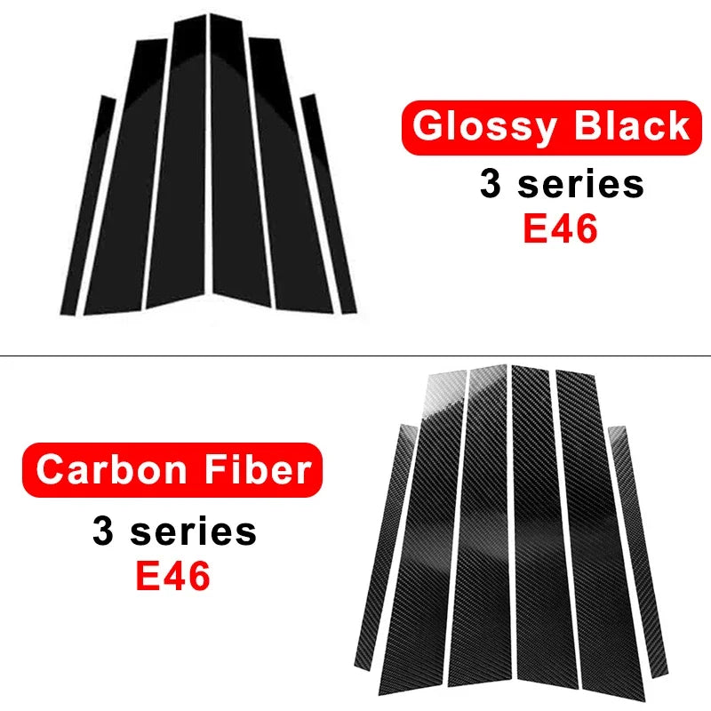 Car Door Window Pillars B-pillar Post Trim Stickers For BMW F30 E46 E90 G20 318i 325i 320i 328i Glossy Carbon Fiber Wrap Films