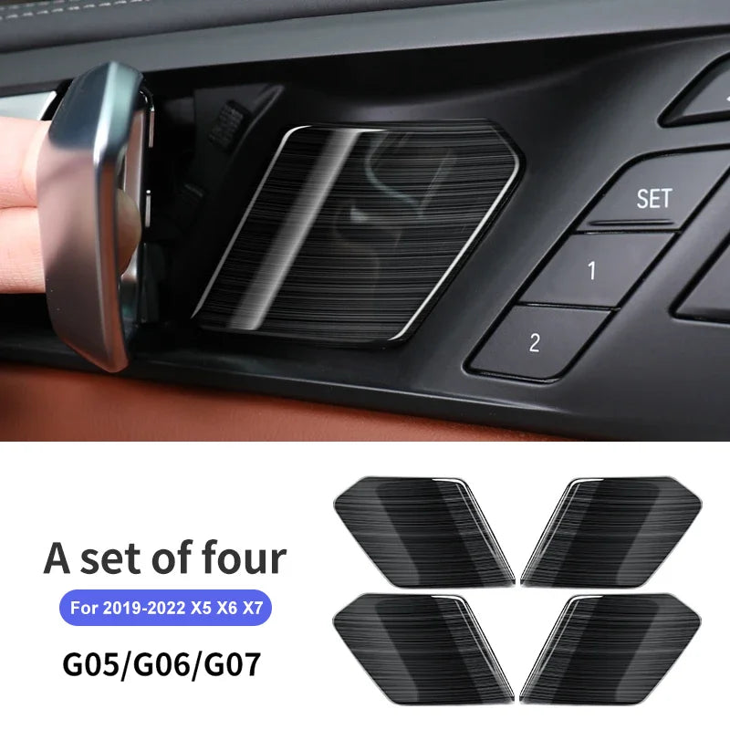 4PCS Car Inner Door Bowl Stickers Stainless Steel Door Handle Frame For BMW X5 G05 X6 G06 X7 G07 2019 2020 2021 2022 Accessories