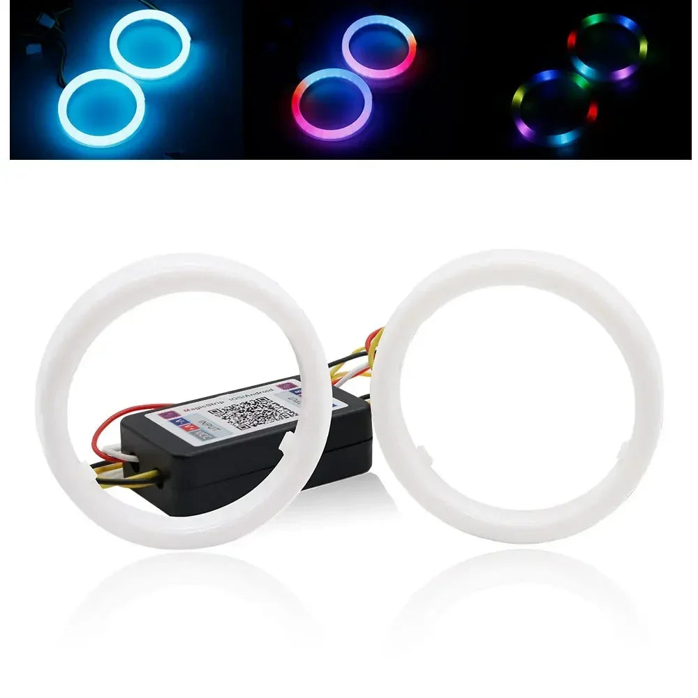 2PCS RGB Cotton LED Angel Eyes Halo Rings 60mm 70mm 80mm LED Headlight Lamps For Car UTV Motorcycle DRL Eyes APP Control