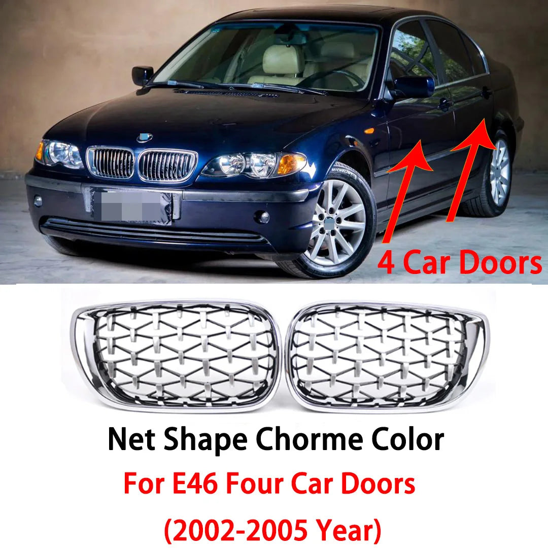 E46 Grille Front Kidney Grill For BMW 3 Series 2002-2005 E46 4-Door 320i 325i 325xi 330i 330xi Double Slats Black Grill