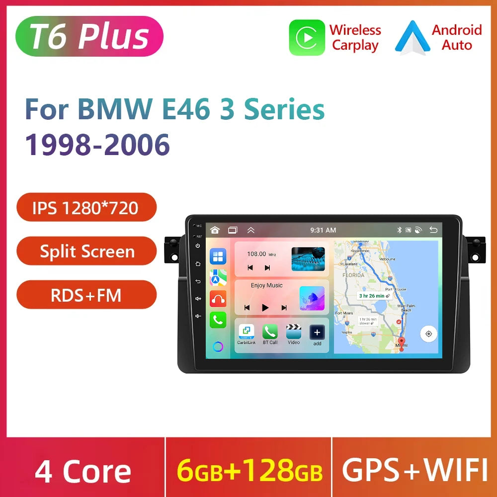 Podofo Wireless Carplay Android Auto Car Radio For BMW E46 1999-2005 Car Intelligent Systems 2din Car Multimedia Player
