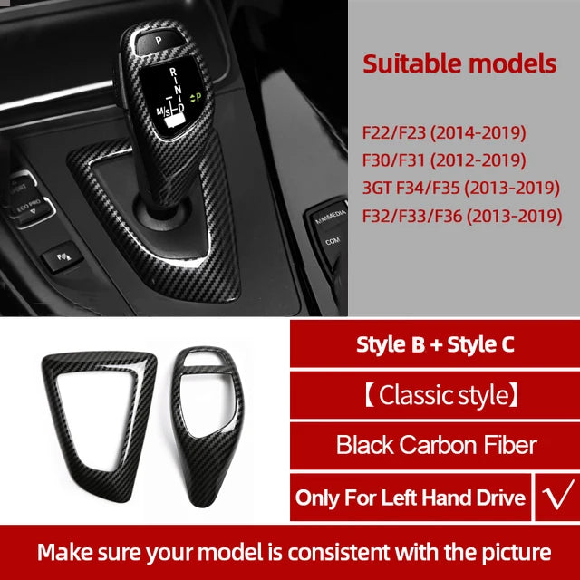 Carbon Fiber ABS For BMW F30 F20 F10 F31 F32 F36 F34 F22 X3 F25 X5 F15 Series 1 3 4 5 Car Gear Shifter Knob Cover Trim Accessory