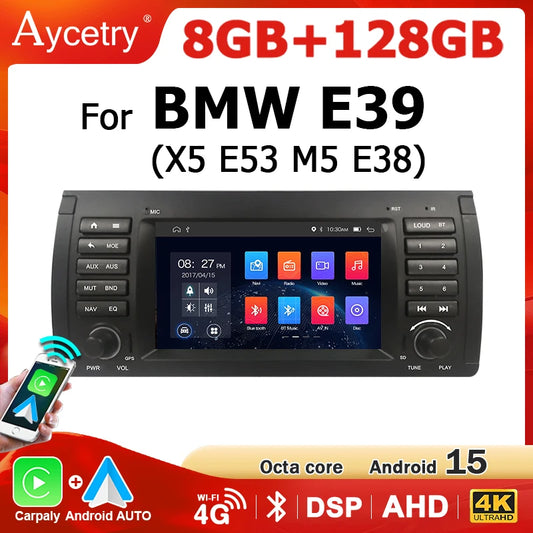 Carplay Android 15 Auto Car Radio Multimedia 7'' Screen For BMW 5 Series E39 X5 E53 M5 1995-2007 2 din autoradio Stereo 4G LTE