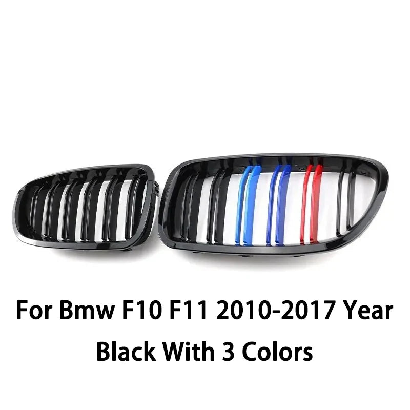 F10 Glossy Black Front Kidney Double Slat Grill Grille For BMW 5 Series F10 F11 F18 2010-2017 Dual Line Racing Grills