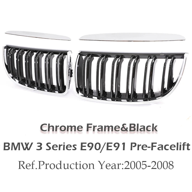 Kidney Front Grill Carbon Fiber M Color Chrome Gloss Matte Black Grille For BMW 3 Series E90 E91 Pre-Facelift 2005-2008 320i 330