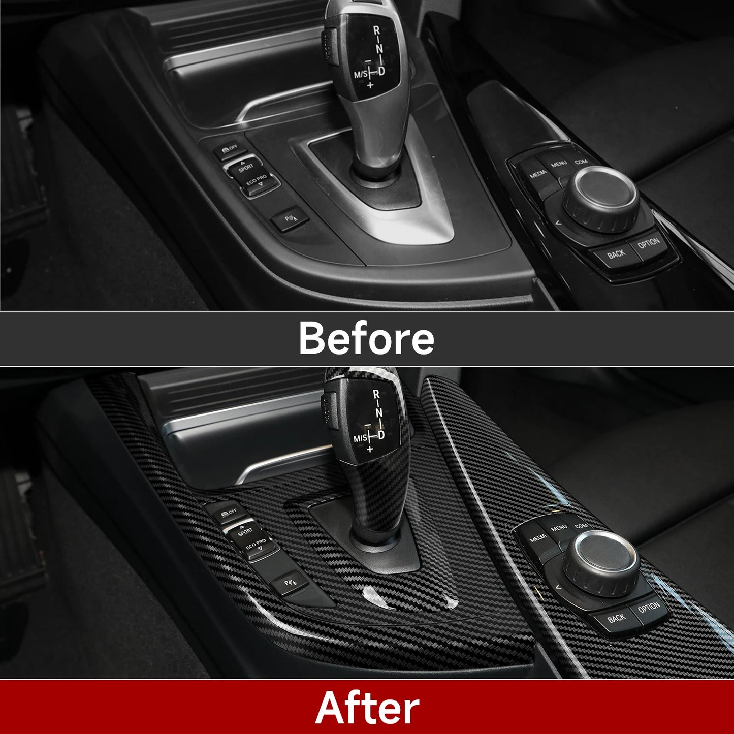 Car Center Console Dashboard Gear Shifter Panel For BMW F30 F31 F34 3GT F32 F33 F36 Trim Accessories, Carbon Fiber ABS Sticker