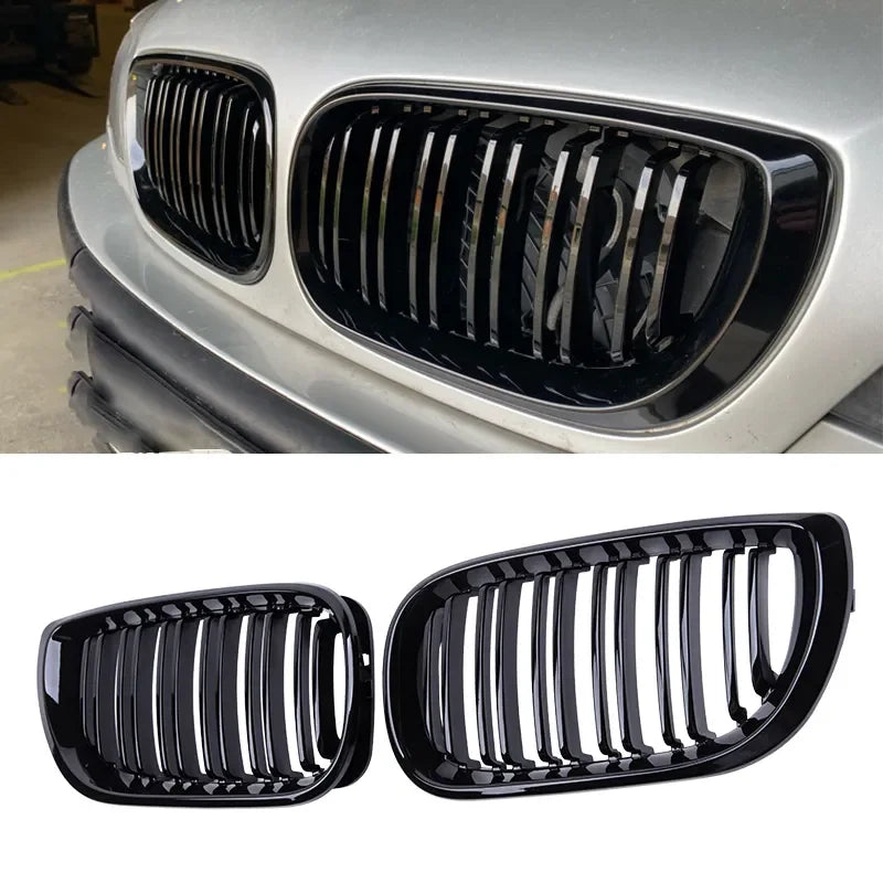 Double-slat kidney grille in gloss black for BMW E46 4-door