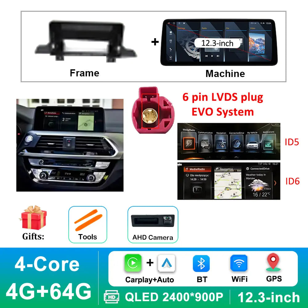 Navi GPS Android 16 for BMW X3 G01 X4 G02 2018 - 2022 EVO System Wireless Carplay Car Radio Multimedia Player BT WiFi DSP Stereo