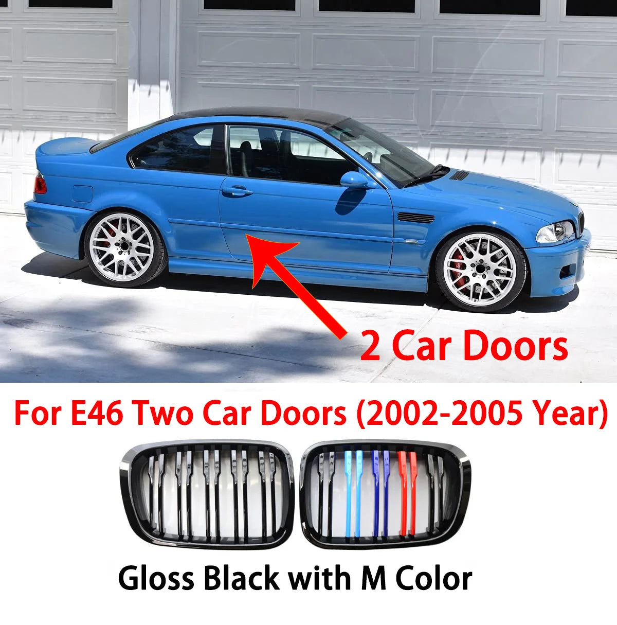 E46 Grille Front Kidney Grill For BMW 3 Series 2002-2005 E46 4-Door 320i 325i 325xi 330i 330xi Double Slats Black Grill