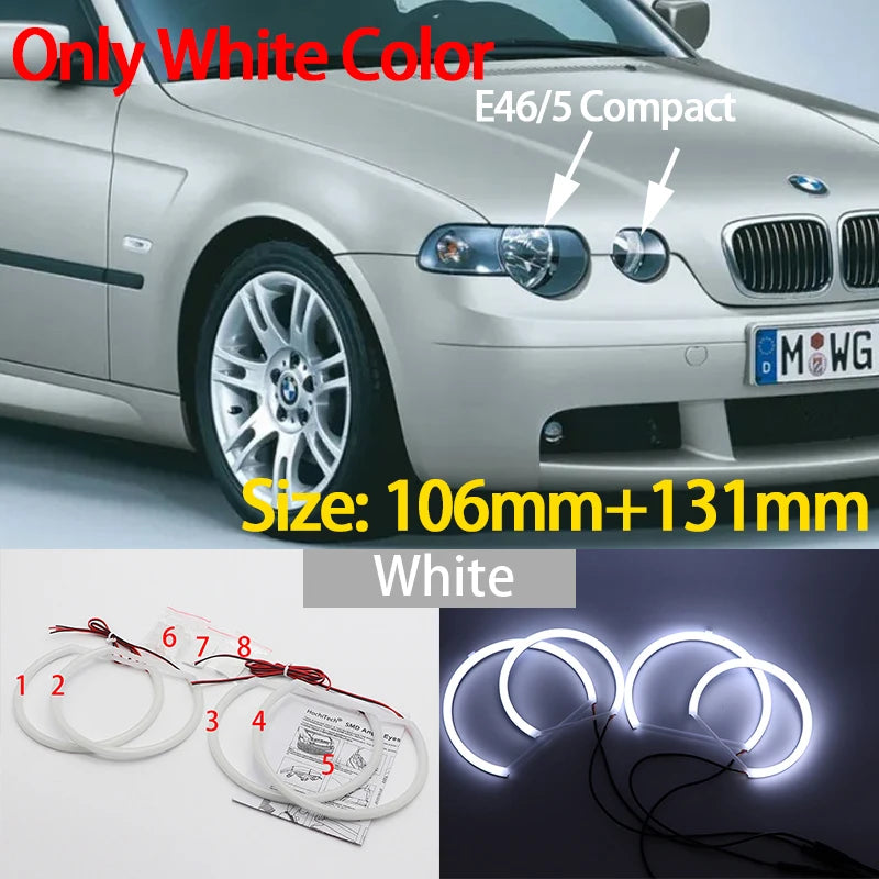 For BMW 3 Series E46 316i 318i 320d 323i 328i 330i 325xi 330d 1998-2005 Excellent LED Cotton Angel Eyes Rings Daytime Light