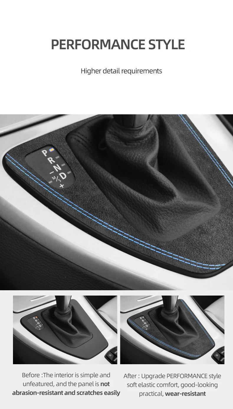 For BMW Series 3 E90 E92 E93 2005-2012 Car Interior Gear Shifter Panel Trims Stickers Made of Alcantara Performance Accessories