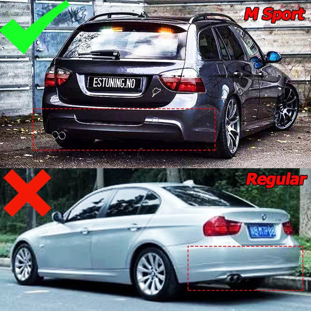 Performance Style for 2005-2013 BMW 3 Series 325i 335i E90 E91 M Sport Rear Bumper Diffuser Lip 2005-2013 Glossy Black Tuning