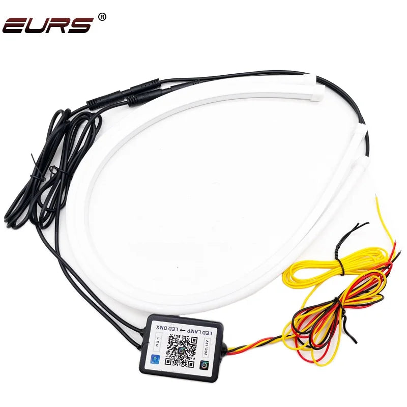 2PCS RGB Car LED Daytime Running Lights APP/Remote Control Flexible Auto Headlight Strips DRL Flowing Turn Signal Lamps 60cm 12V