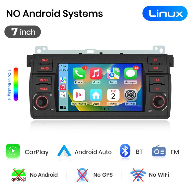 Junsun 7" Wireless CarPlay Android Auto Car Radio for BMW E46 M3 318 320 325 330 335 Multimedia Wireless Apple CarPlay Smart Intelligent Systems IPS Touch Screen Stereo Video Player 2 Din Autoradio Head Unit Navigation BT GPS