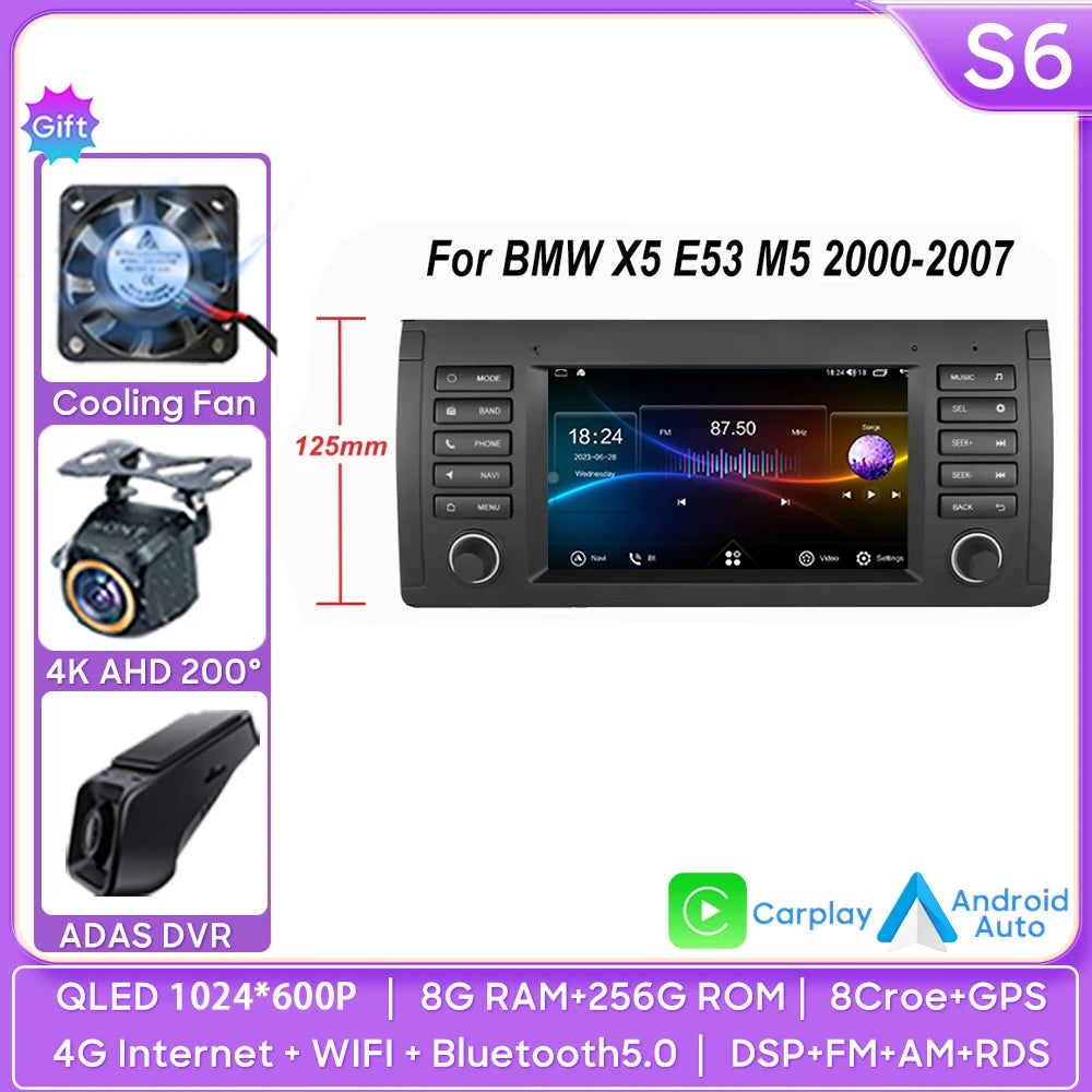 7 inch Android Auto car Radio GPS Navigation For BMW 5 Series E39 X5 E53 M5 1996-2003 Multimedia Player Video 4G WIFI 2din DVD