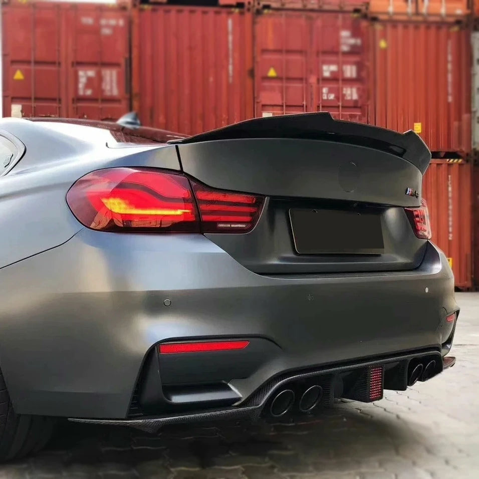 For BMW 4 Series F32 F33 F36 2014-2020 Carbon Fiber Rear Bumper Lip Trunk Spoiler  MP M4 PSM Style Wing Tail Kit Gloss Black