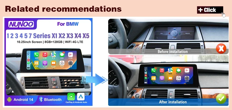Wireless Carplay Android 14 For BMW F20 F30 F21 F22 F31 F32 F33 F34 F36 NBT EVO Multimedia Player Auto Radio Screen GPS