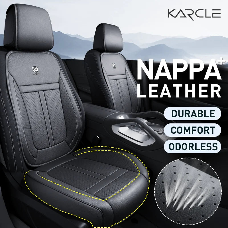 Nappa Leather Car Seat Cover Full Set 5 Seater Breathable Seat Cushion Cover Anti-Slip Full Wrap Driver Car Seat Protectors