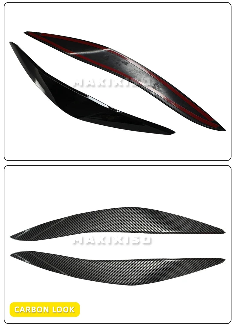 2Pcs Car Front Headlight Eyelids Eyebrow Cover Trim For BMW 5 Series F10 F11 2011 2012 2013 2014 Glossy Black/Carbon Fiber