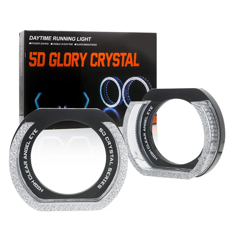 3 Inch 5D RGB LED Angel Eyes Halo Rings Rectangular DRL Covers With Turn Signal Light App Control Halo Covers For Car Headlight