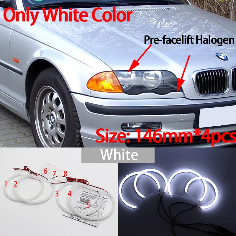 For BMW 3 Series E46 316i 318i 320d 323i 328i 330i 325xi 330d 1998-2005 Excellent LED Cotton Angel Eyes Rings Daytime Light