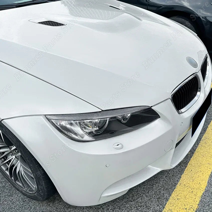 ABS Gloss Black Carbon Look Car Front Headlights Eyebrow Eyelids For BMW 3 Series E90 M3 E92 E93  2008-2012 Pre-LCI 3D Stickers