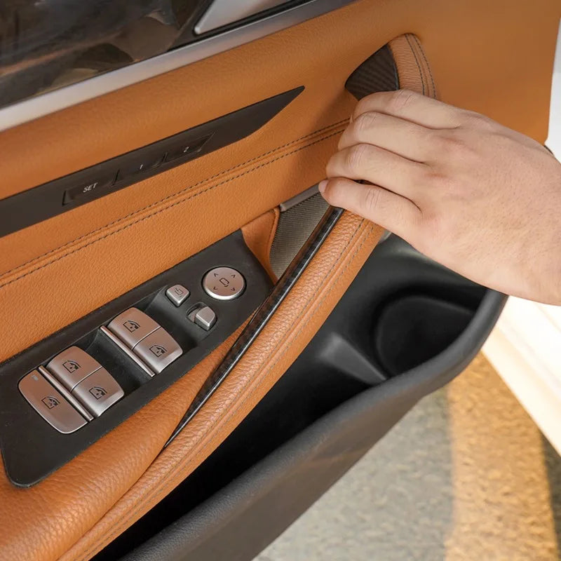 Car Interior Door Panel Grab Handle Covers Carbon Fiber Armrest Protective Trim Car Styling for BMW 5 Series G30 Accessories