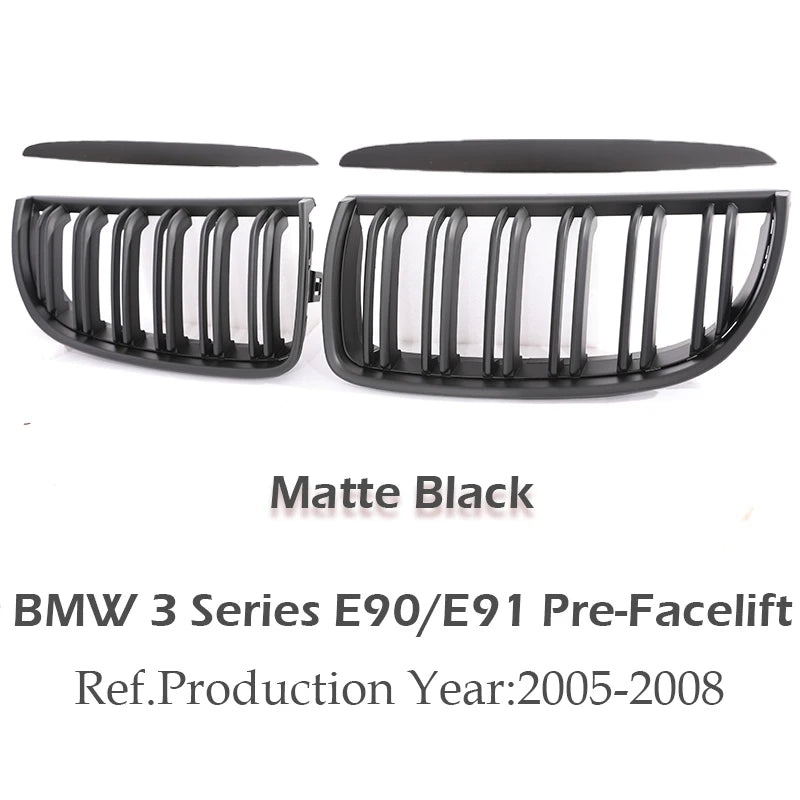 Kidney Front Grill Carbon Fiber M Color Chrome Gloss Matte Black Grille For BMW 3 Series E90 E91 Pre-Facelift 2005-2008 320i 330