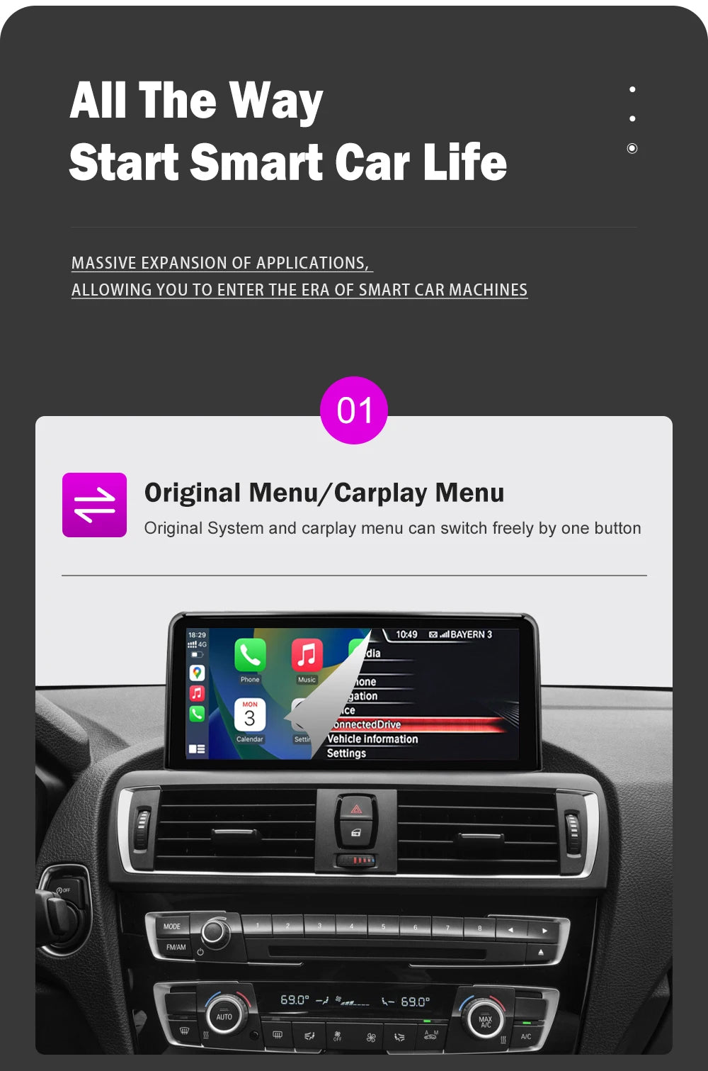 AUTOTOP 10.25" Linux Screen Wireless Carplay for BMW F30 F31 F32 F33 F34 F35 F20 F21 F22 NBT Retrofit Android Auto Multimedia BT