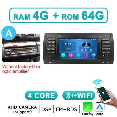 Carplay Android 15 Auto Car Radio Multimedia 7'' Screen For BMW 5 Series E39 X5 E53 M5 1995-2007 2 din autoradio Stereo 4G LTE