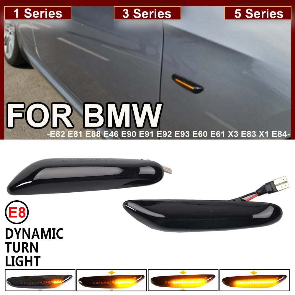 2x Dynamic LED Fender Light Side Marker For BMW 1 3 5 serie E46 E60 E61 E81 E82 E87 E88 E90 E91 E92 E93 X1 E84 X3 E83 X5 E53