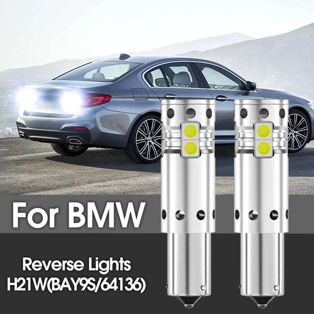 2pcs LED Backup Light Blub Reverse Lamp H21W BAY9S 64136 Canbus For BMW F30 F80 F31 G30 F90 F11 G31 E61 X3 G01 F97 X6 E71 E72