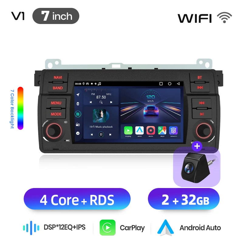 Junsun 7" Wireless CarPlay Android Auto Car Radio for BMW E46 M3 318 320 325 330 335 Multimedia Wireless Apple CarPlay Smart Intelligent Systems IPS Touch Screen Stereo Video Player 2 Din Autoradio Head Unit Navigation BT GPS