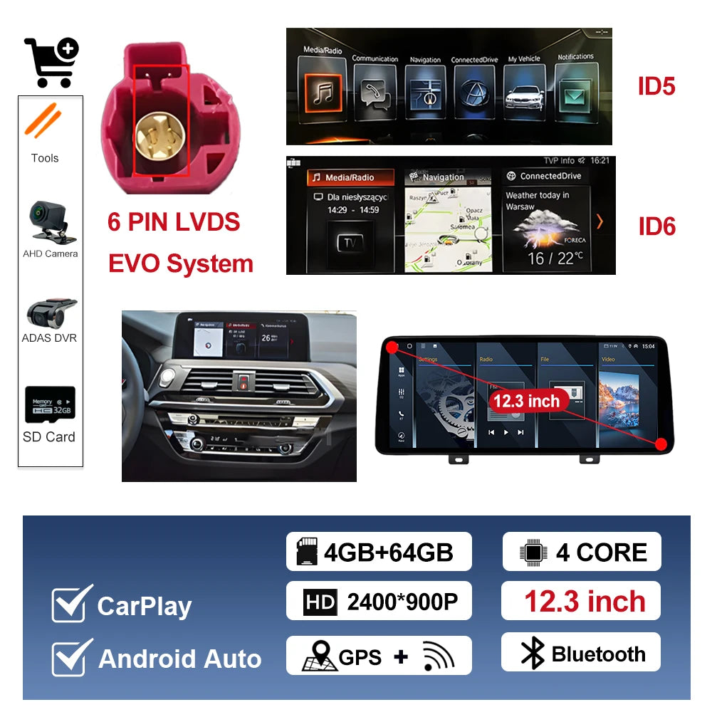 Android OS for BMW X3 G01 X4 G02 2018 - 2020 EVO System Car Radio Video Player Carplay DSP Stereo 12.3 inch Touch Screen 4G WiFi