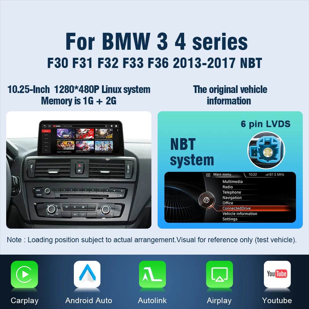 AUTOTOP 10.25" Linux Screen Wireless Carplay for BMW F30 F31 F32 F33 F34 F35 F20 F21 F22 NBT Retrofit Android Auto Multimedia BT