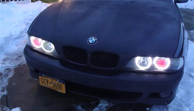 For BMW 5 Series E39 525i 528i 530i 540i White Yellow Dual and White Cotton LED Angel Eyes Kit  Ring DRL Turn Signal Light