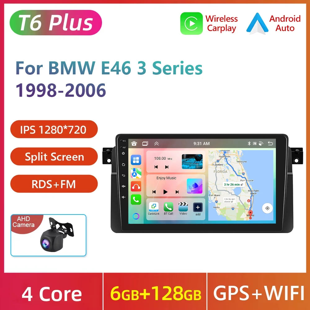Podofo Wireless Carplay Android Auto Car Radio For BMW E46 1999-2005 Car Intelligent Systems 2din Car Multimedia Player