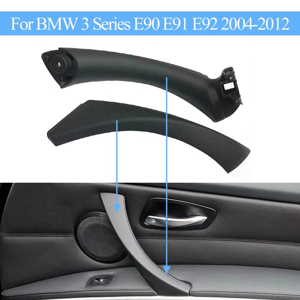 Black Left Right Inner Door Pull Handle Kit Panel Pull Cover Trim For BMW 3 Series E90 E91 E92 2004-2012 316 318 320 325 328i