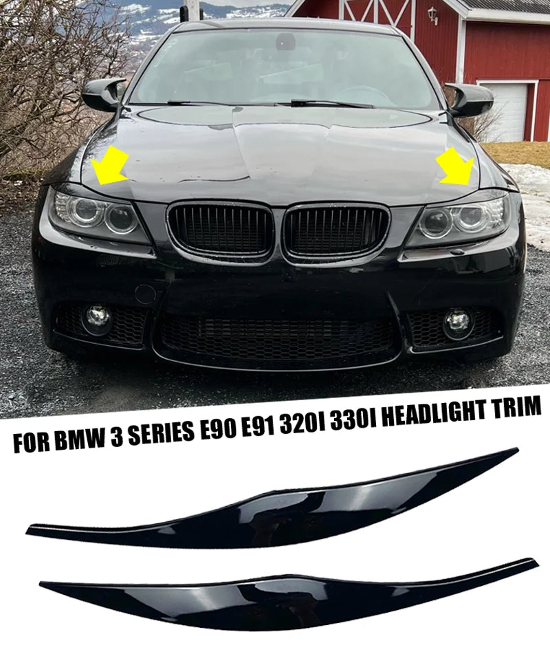 For BMW Accessories 3 Series E90 E91 320i 330i Headlight Eyebrows Eyelid 2005 2006 2007 2008 2009 2010 2011 Sedan / Touring