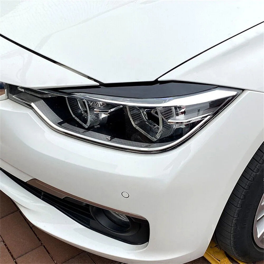 2Pcs Car Headlight Lamp Eyebrows Cover Trim Stickers For BMW 3 Series F30 F35 2013-2018 Gloss Black Car Eyelids Lids ABS Carbon