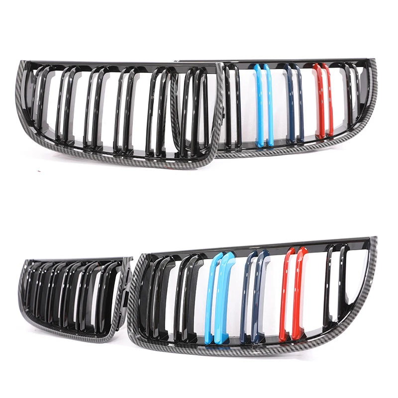 Kidney Front Grill Carbon Fiber M Color Chrome Gloss Matte Black Grille For BMW 3 Series E90 E91 Pre-Facelift 2005-2008 320i 330