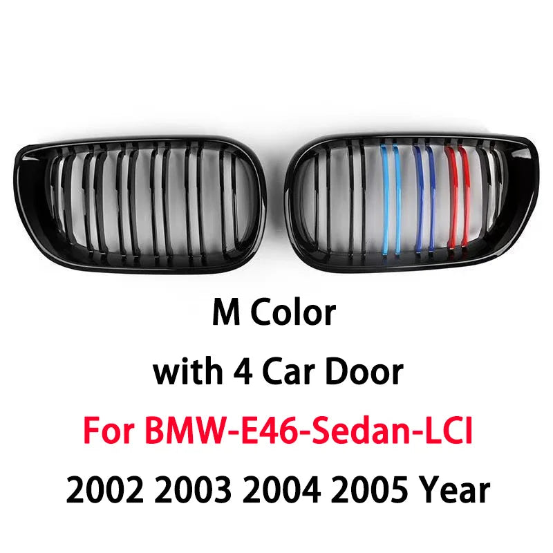 E46 Grille Front Kidney Grill For BMW 3 Series 2002-2005 E46 4-Door 320i 325i 325xi 330i 330xi Double Slats Black Grill