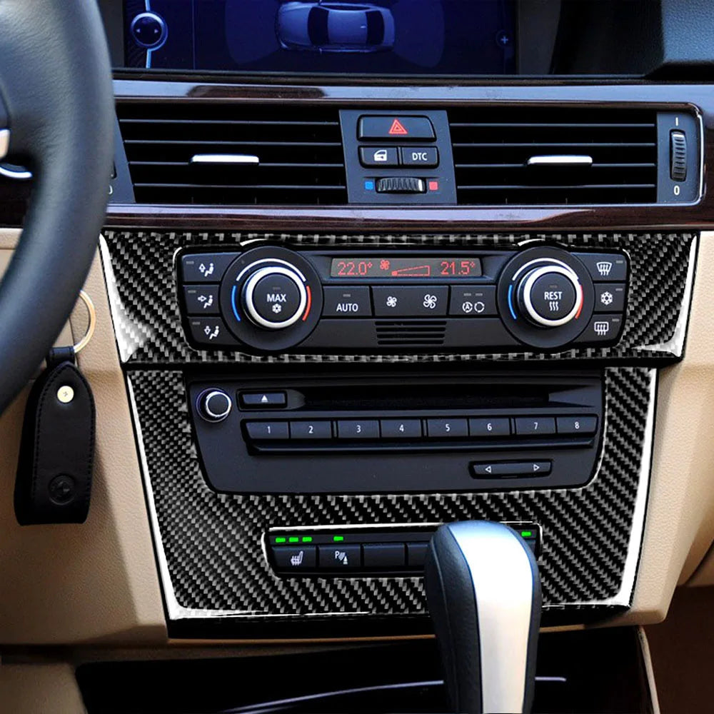 For BMW E90 E92 E93 3 Series Accessories Car Interior Real Carbon Fiber Air Conditioning CD Console Panel Cover Trim Car Styling