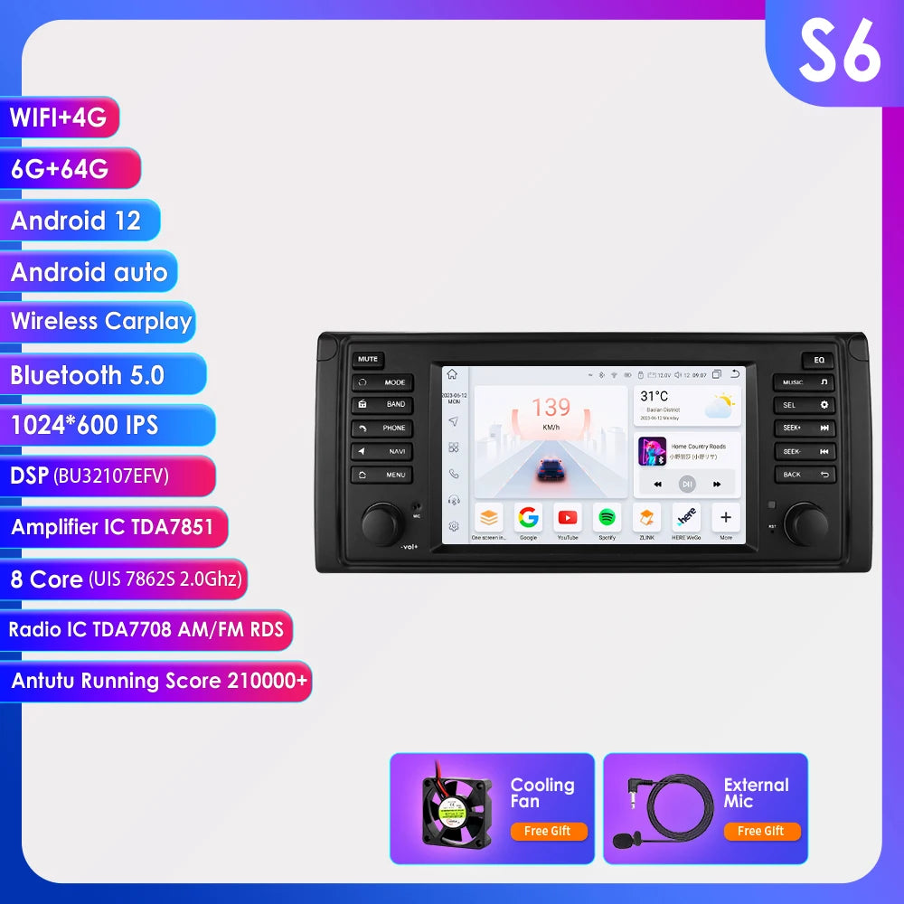Hizpo Car Intelligent Systems for BMW 5 Series E39 X5 E53 M5 1996-2003 Multimedia 2din Autoradio Android 13 Auto Carplay 7862 4G