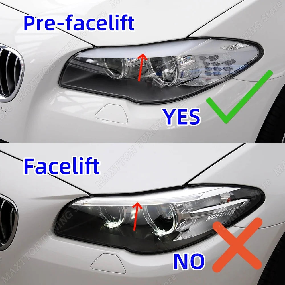 For BMW 5 Series F10 F11 2011-2014 Car Eyelid Front Headlight Eyebrow Cover Eye Lid Trim Sticker Gloss Black ABS Car Accessories