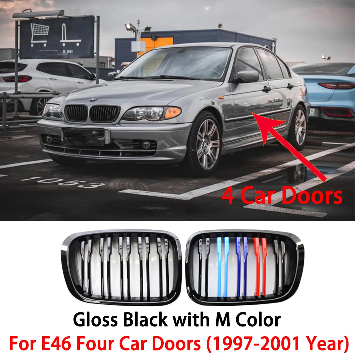 E46 Grille Front Kidney Grill For BMW 3 Series 2002-2005 E46 4-Door 320i 325i 325xi 330i 330xi Double Slats Black Grill