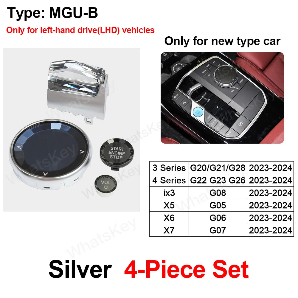4 Piece Set Crystal Gear Paddle Shifter Knob Metal Base For BMW G20 G21 G22 G23 G26 G28 IX3 G08 X5 G05 X6 G06 X7 G07 2023 2024